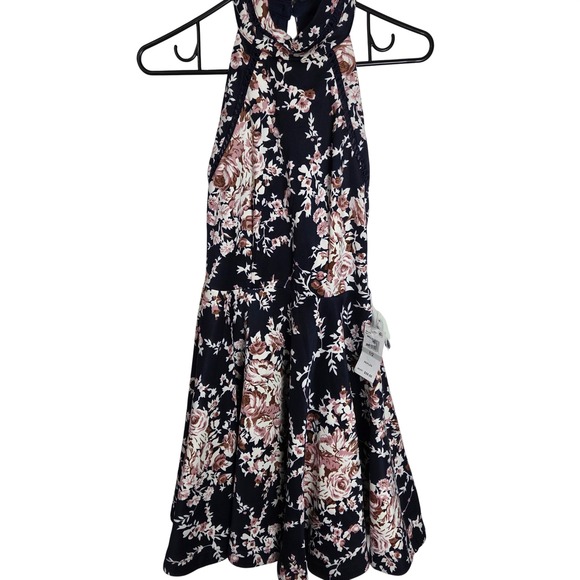 B Darlin Dresses & Skirts - B Darlin Floral Halter Maxi Dress Navy Pink Formal Prom Womens 1/2 NWT